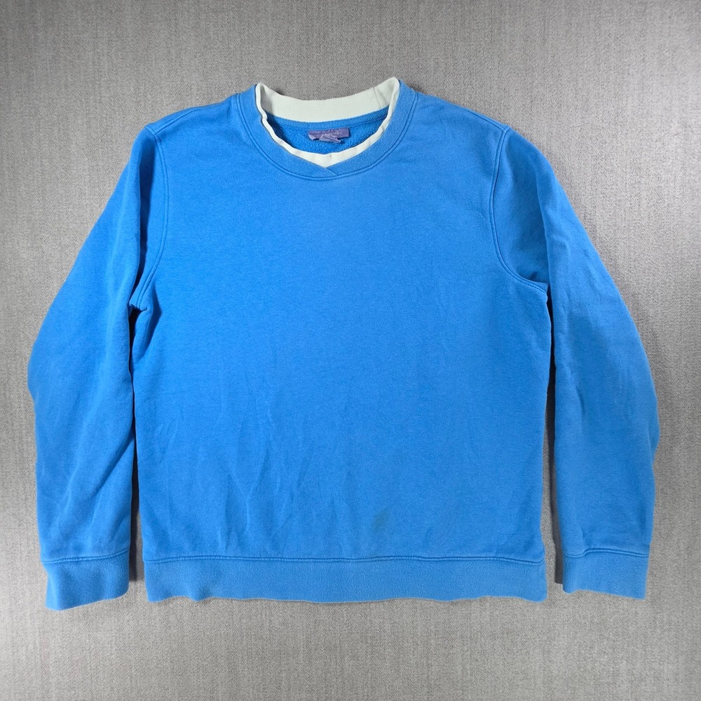 Laura Scott Sweatshirt Womens Medium Blue Double Collar‎ Crewneck Pullover